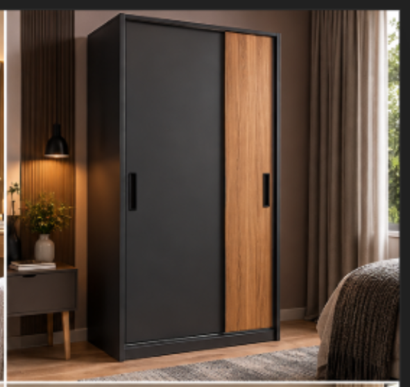 Charcoal Black & Walnut Compact Sliding Wardrobe