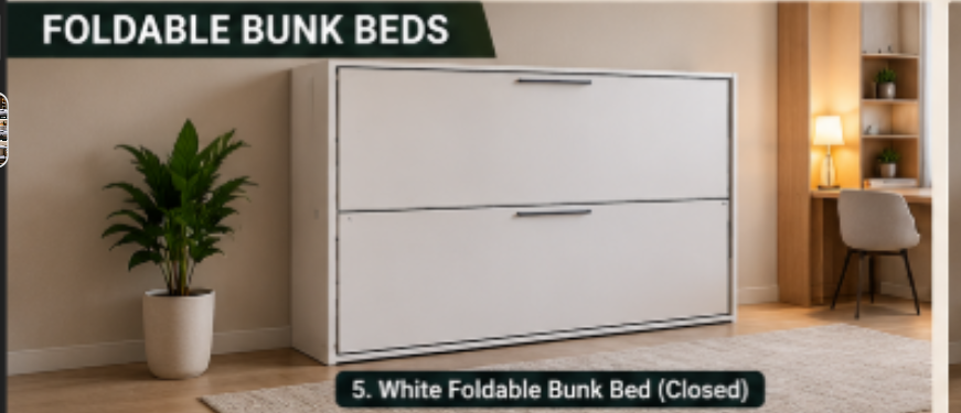White Foldable Bunk Bed — Closed