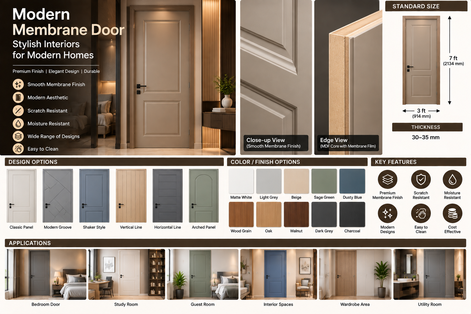 Modern Membrane Finish Interior Door