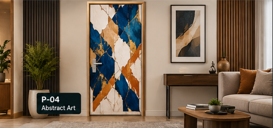 Luxury Abstract Blue & Gold Printed WPC Door