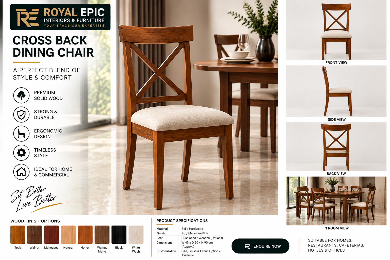 Premium Cross Back Wooden Dining Chair