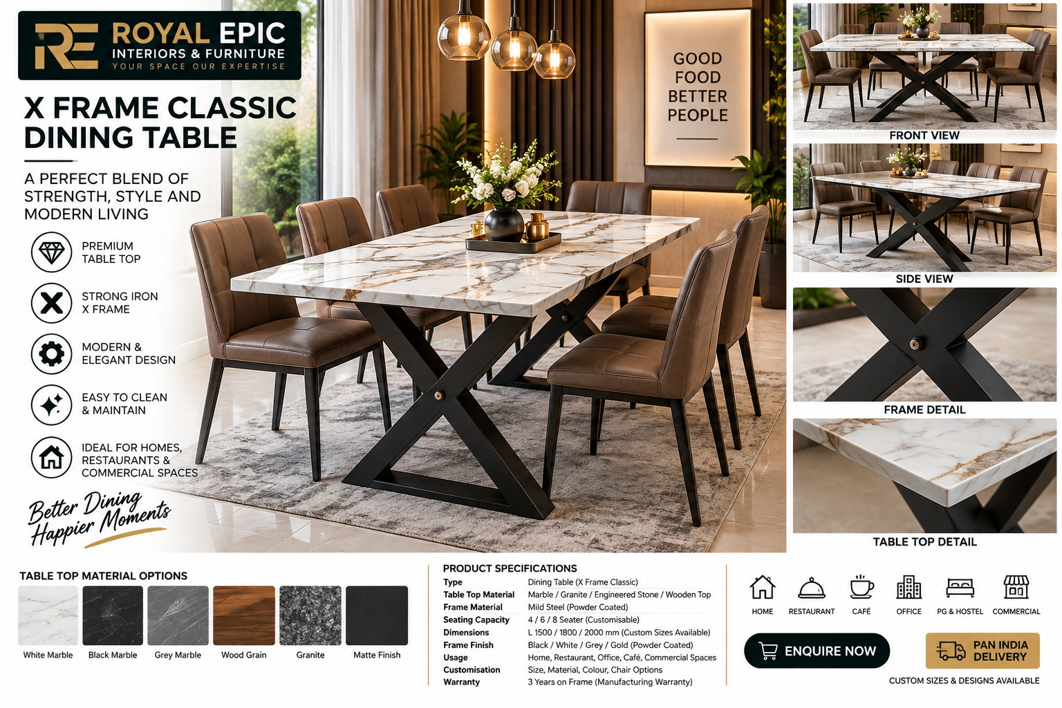 X Frame Classic Dining Table