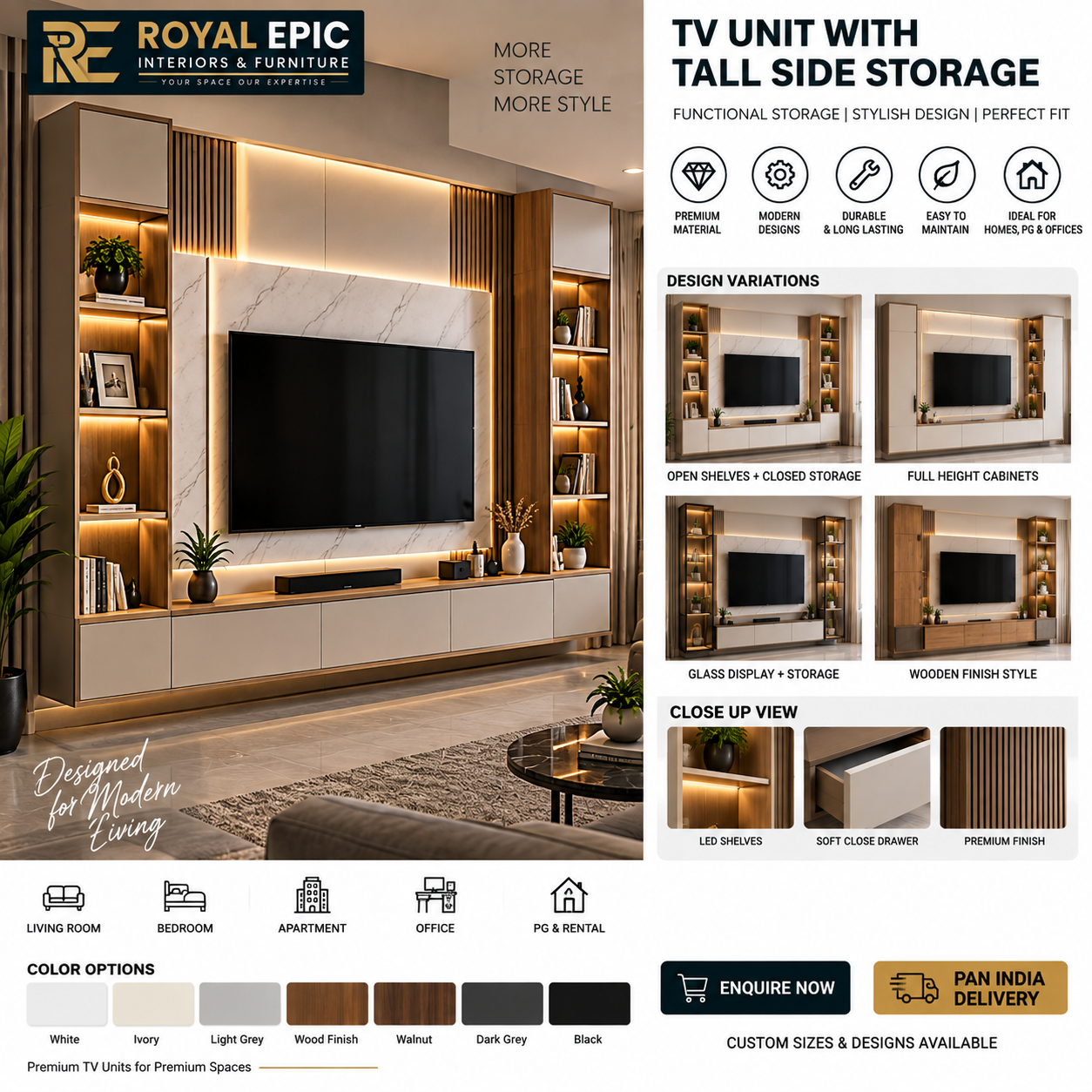 TV Unit with Tall Side Storage