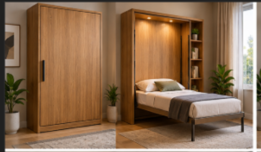 Modern Oak Panel Wall-Mounted Bed