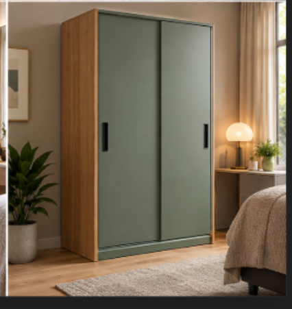 Modern Sage Green & Oak Sliding Wardrobe