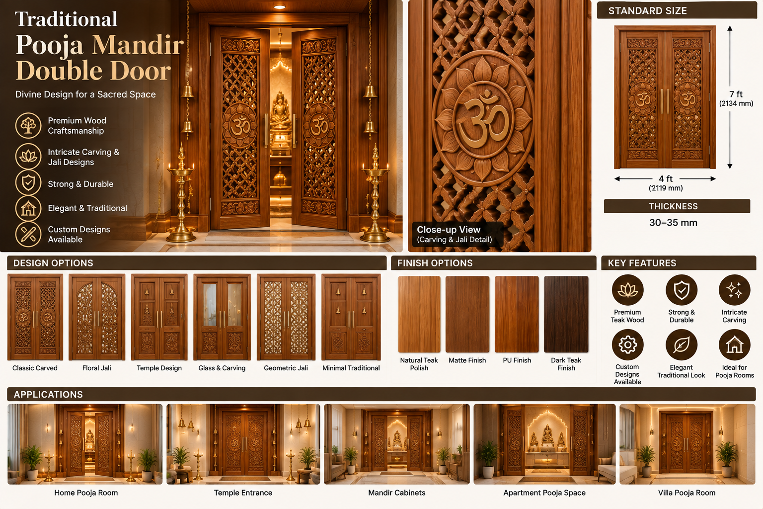 Traditional Pooja Mandir Double Door – Carved Wooden