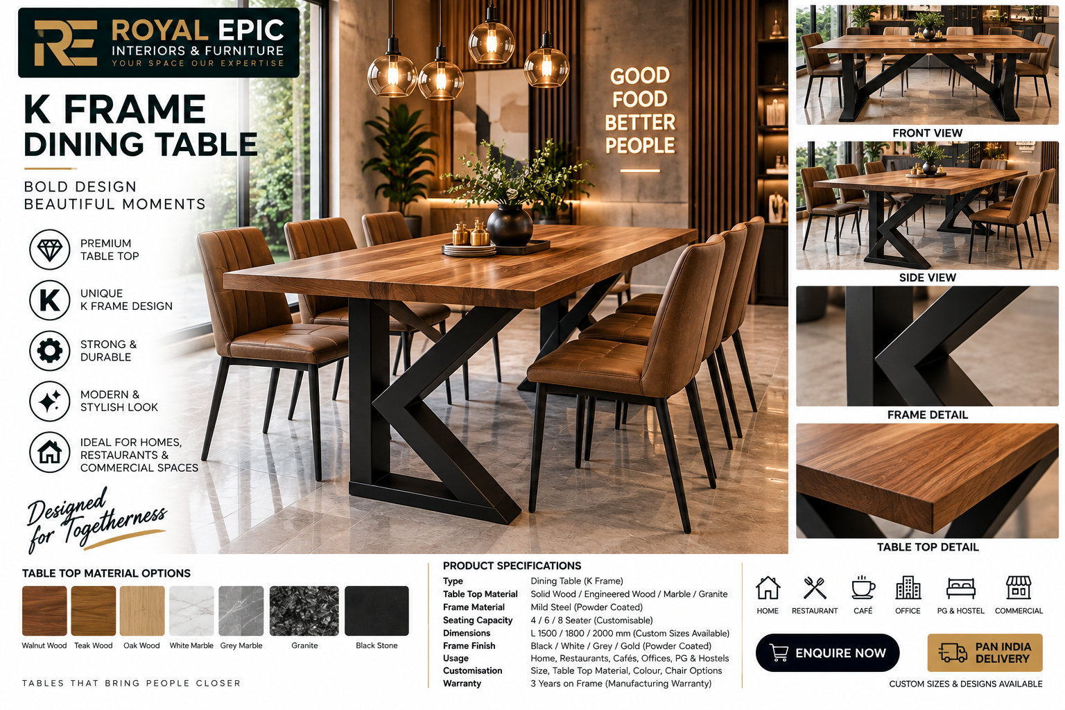 K Frame Modern Dining Table