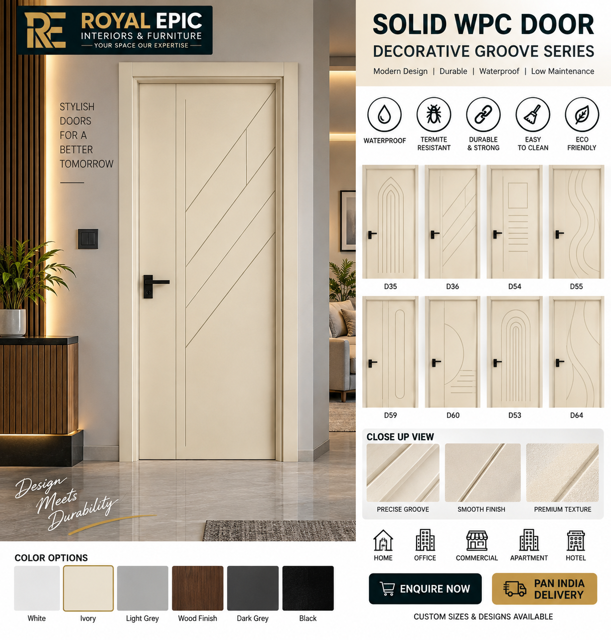 Solid WPC Decorative Groove Door