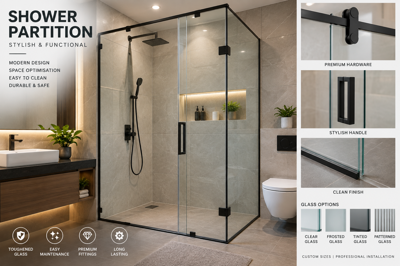 Frameless Glass Shower Partition – Premium Bathroom