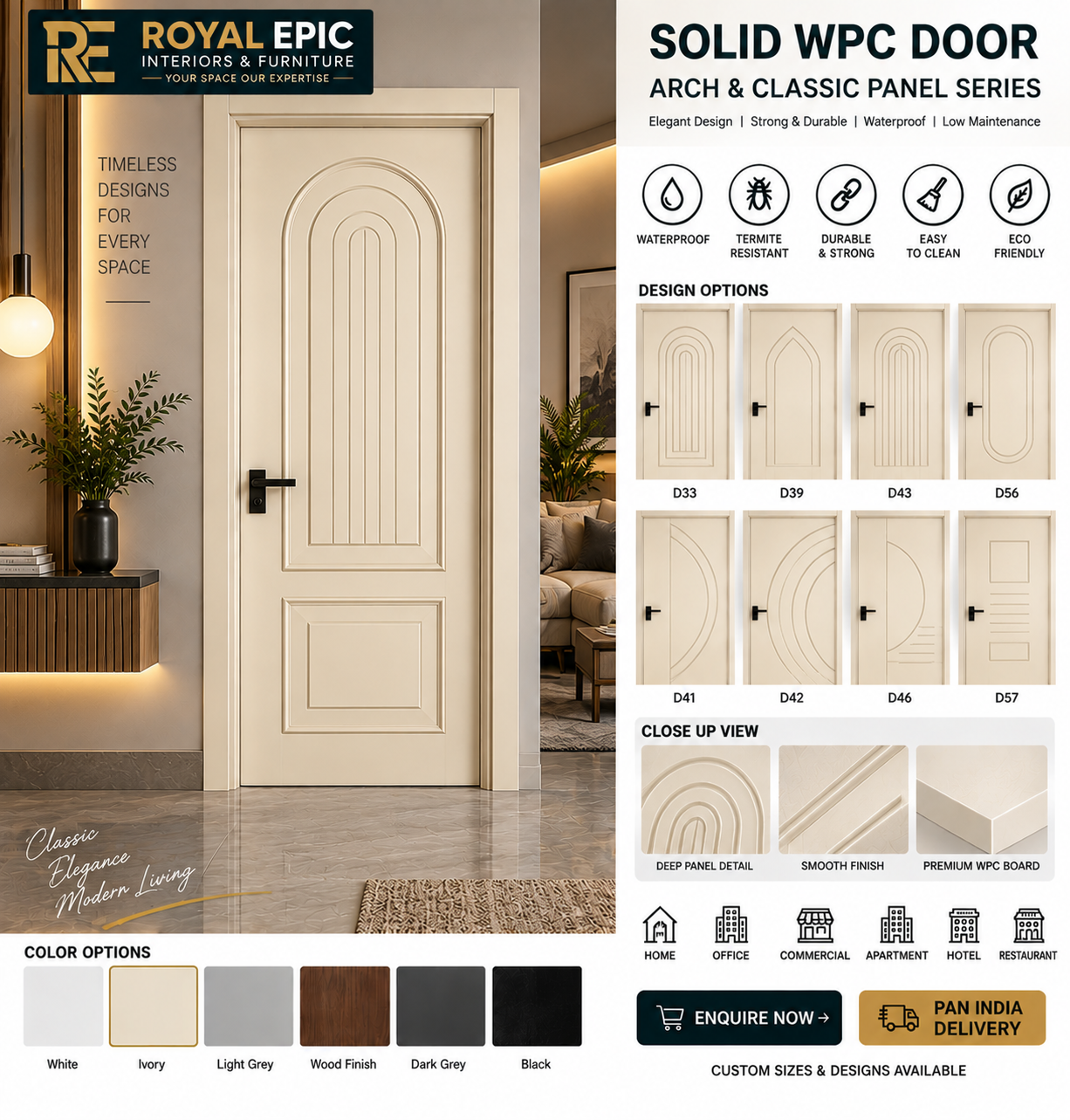 Solid WPC Arch & Classic Panel Door
