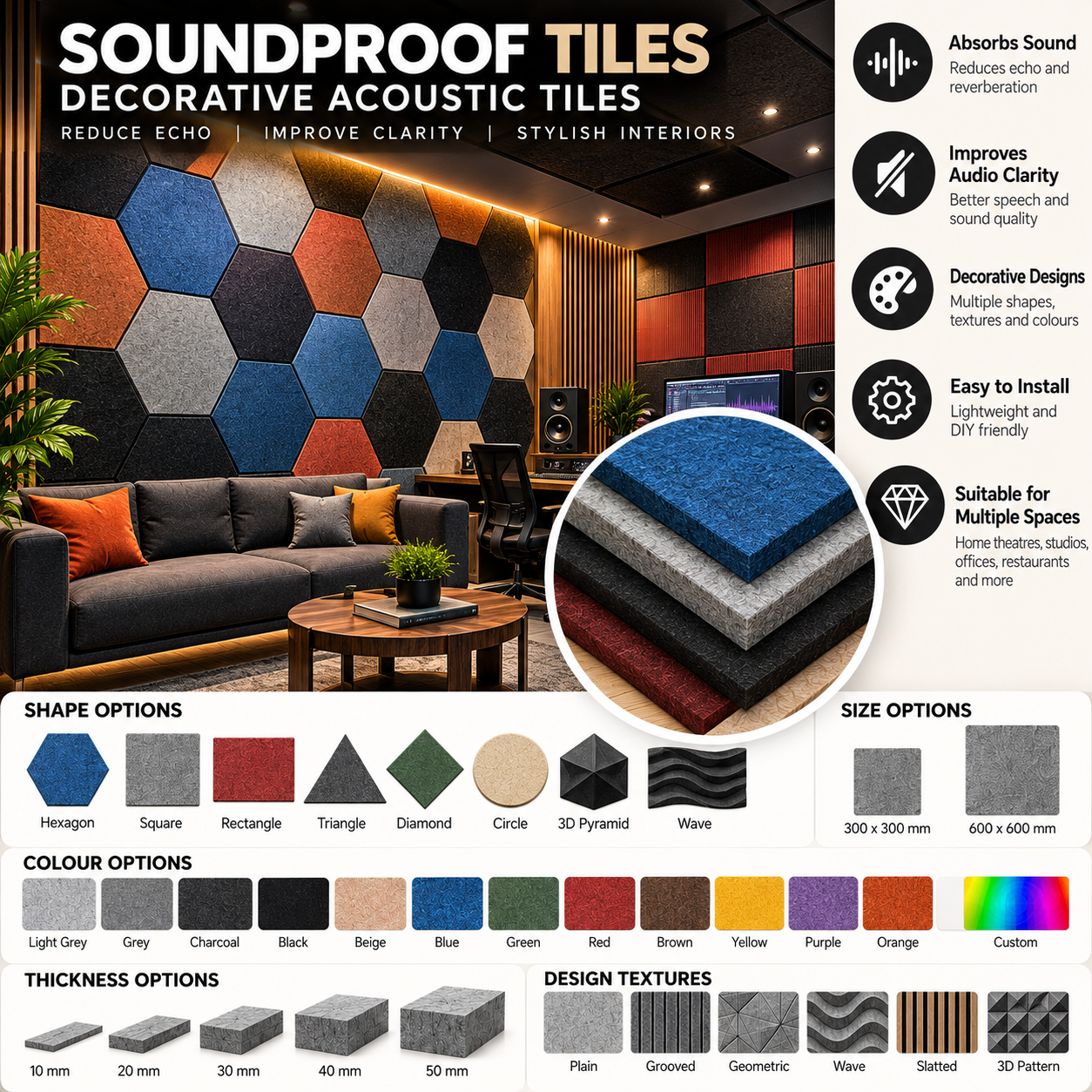 Decorative Acoustic Sound Absorbing Tiles