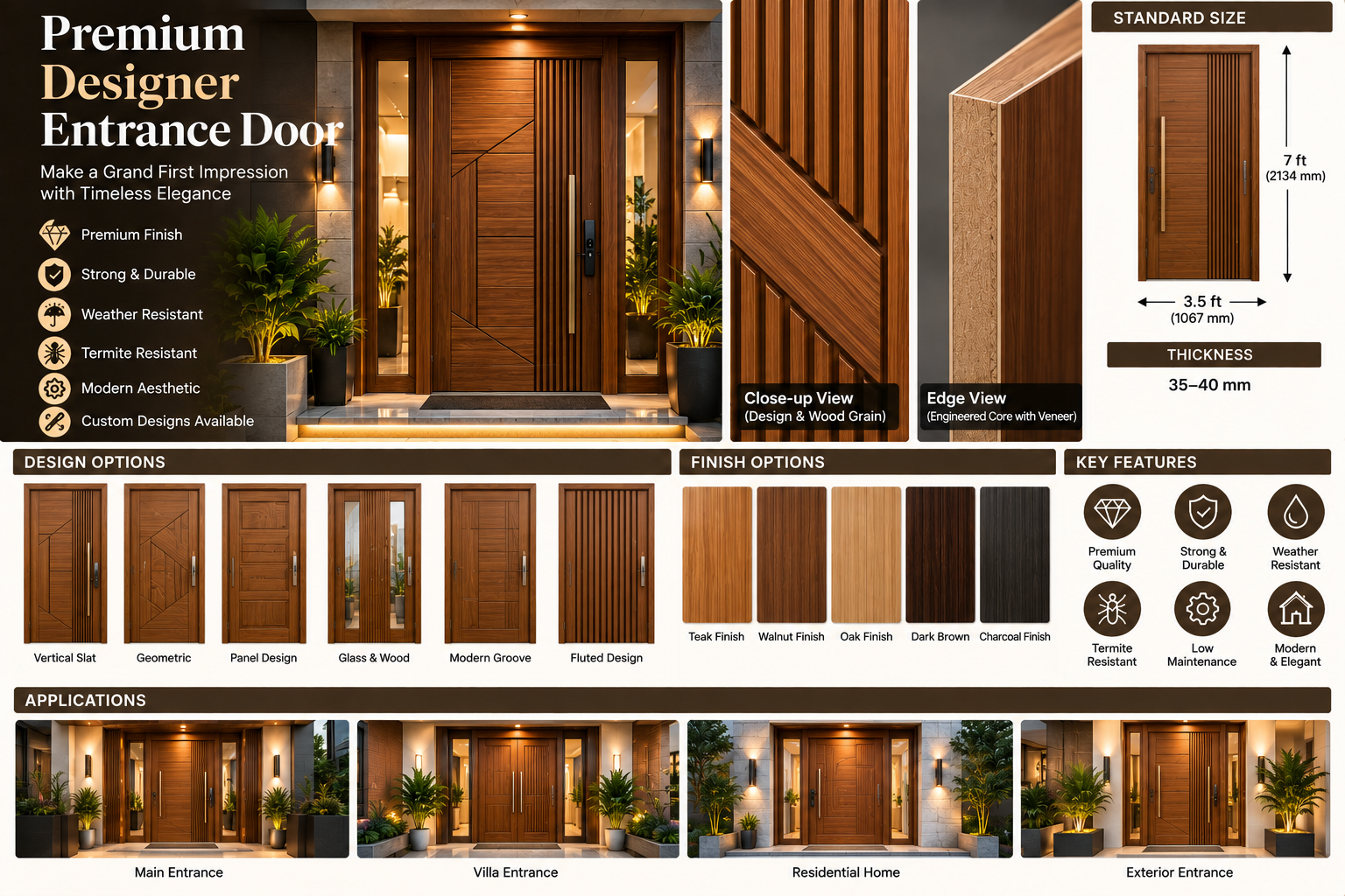 Premium Designer Entrance Door – Wood Finish