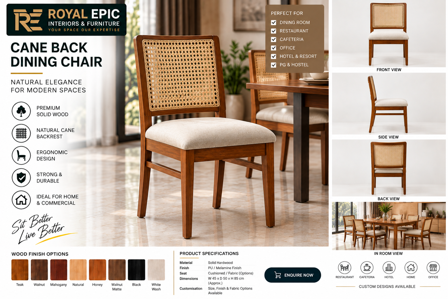 Premium Cane Back Wooden Dining Chair