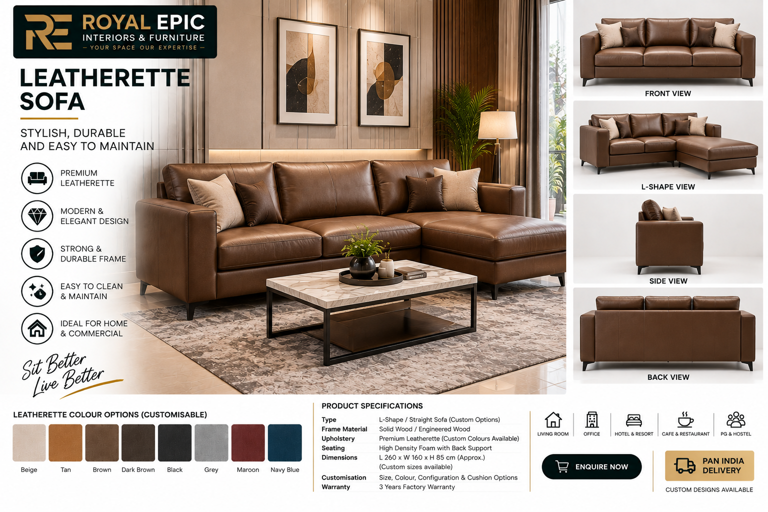 Premium Leatherette Sofa – Modern L-Shape