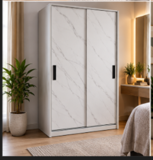 Premium White Marble Finish Sliding Wardrobe