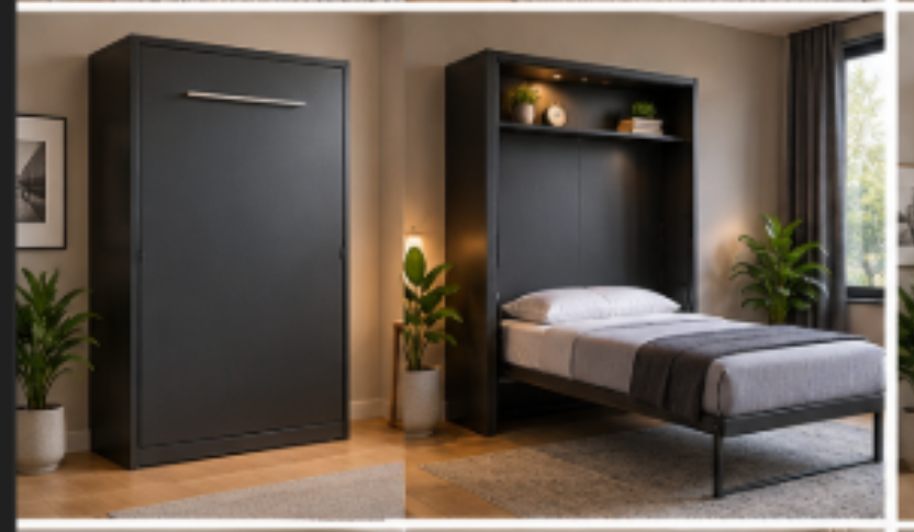 Premium Black Metal Frame Wall-Mounted Single Bed
