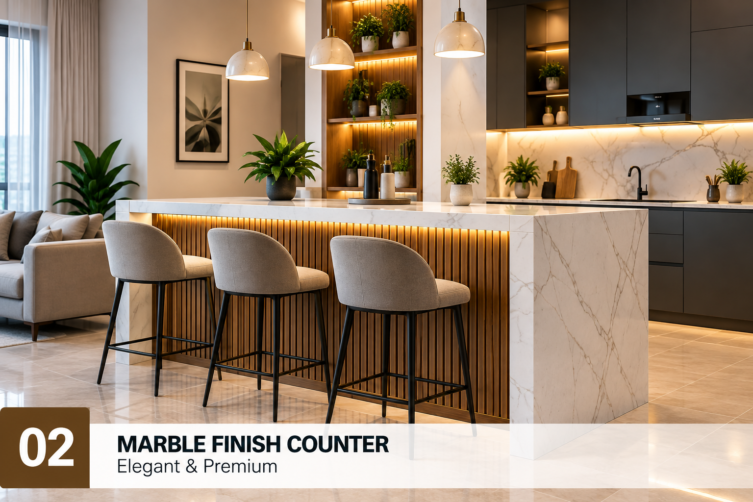 Marble Finish Kitchen / Breakfast Counter