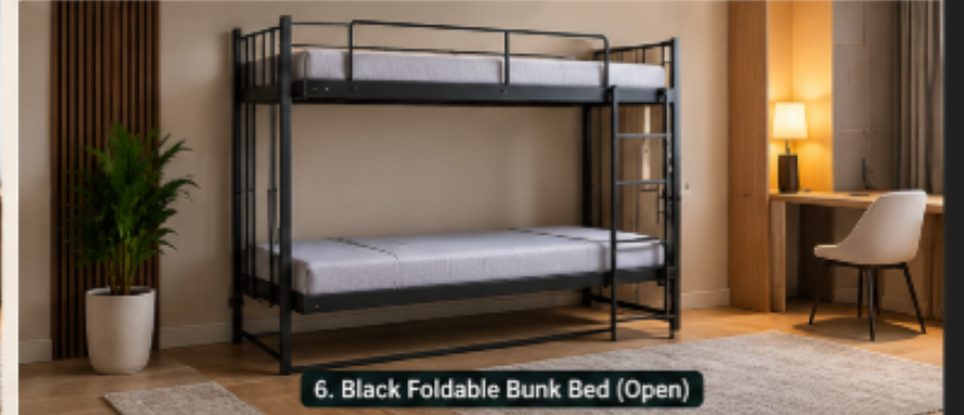 Black Foldable Bunk Bed — Open