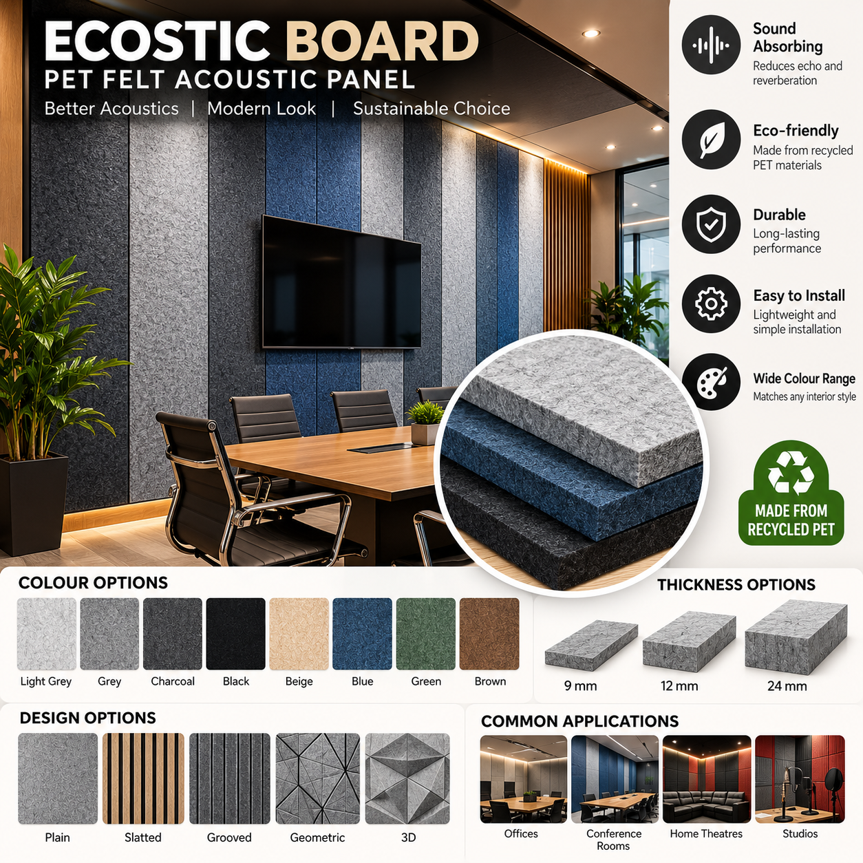 Premium Ecoustic Board – PET Felt Acoustic Panel