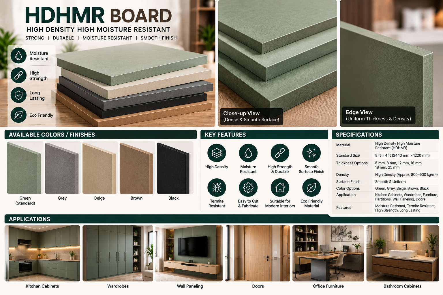 Premium HDHMR Board – High Density High Moisture Resistant