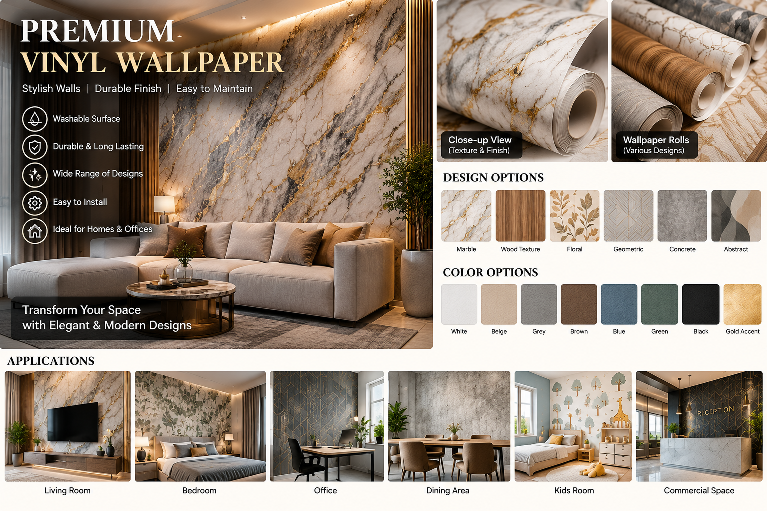 Premium Washable Vinyl Wallpaper
