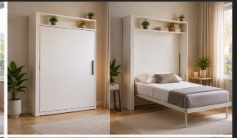 Minimal White Vertical Fold Wall-Mounted Bed